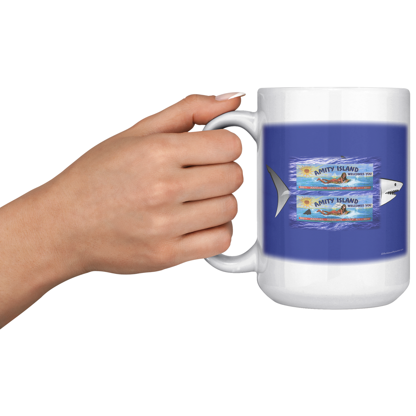 Amity_Welcomes_You_Billboard_Shark_Back_15oz_White_LH_Model_Mockup.png