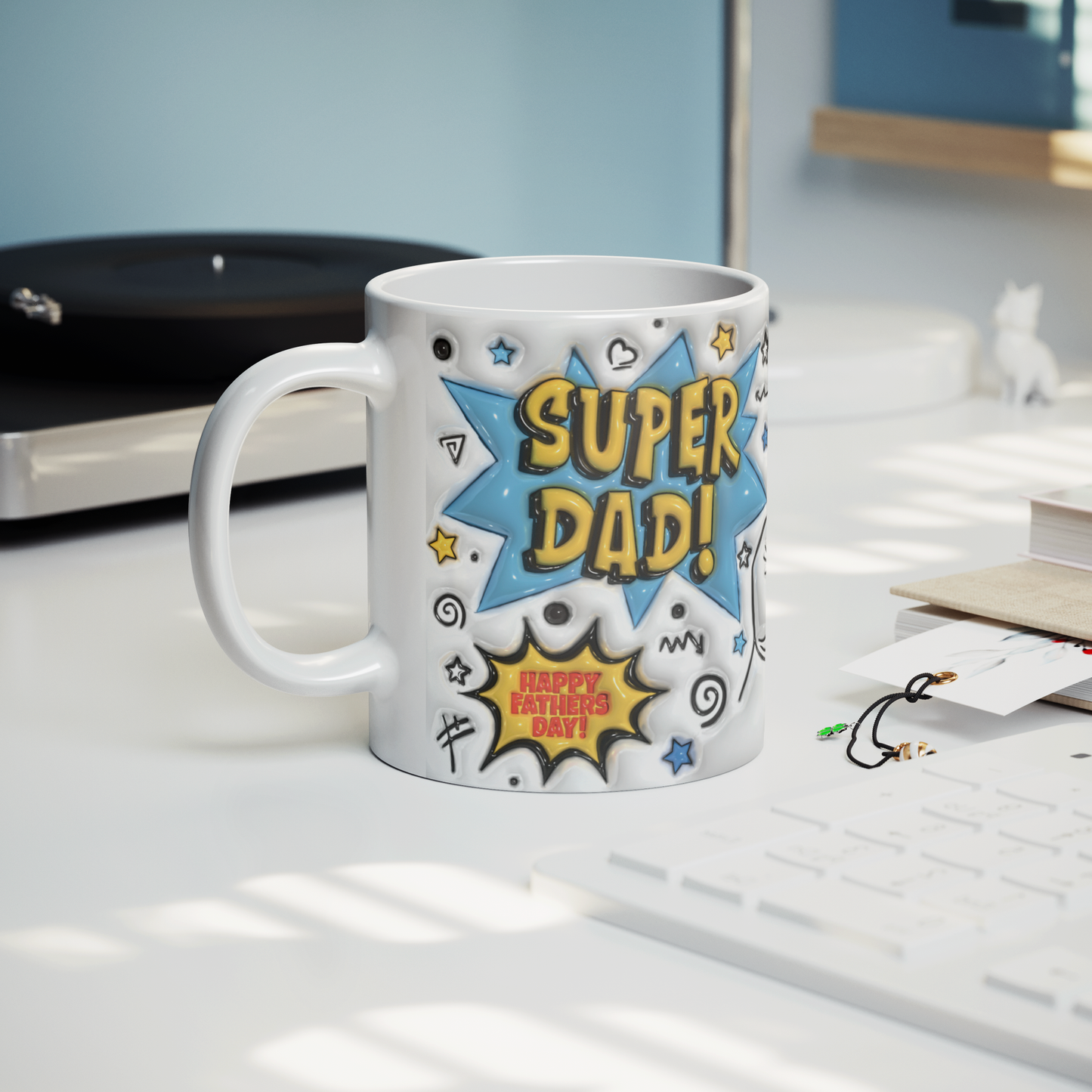 Fathers_Day_SUPER_DAD_Mug_Simulated_3D__Lifestyle_Record_Player_Mockup.png
