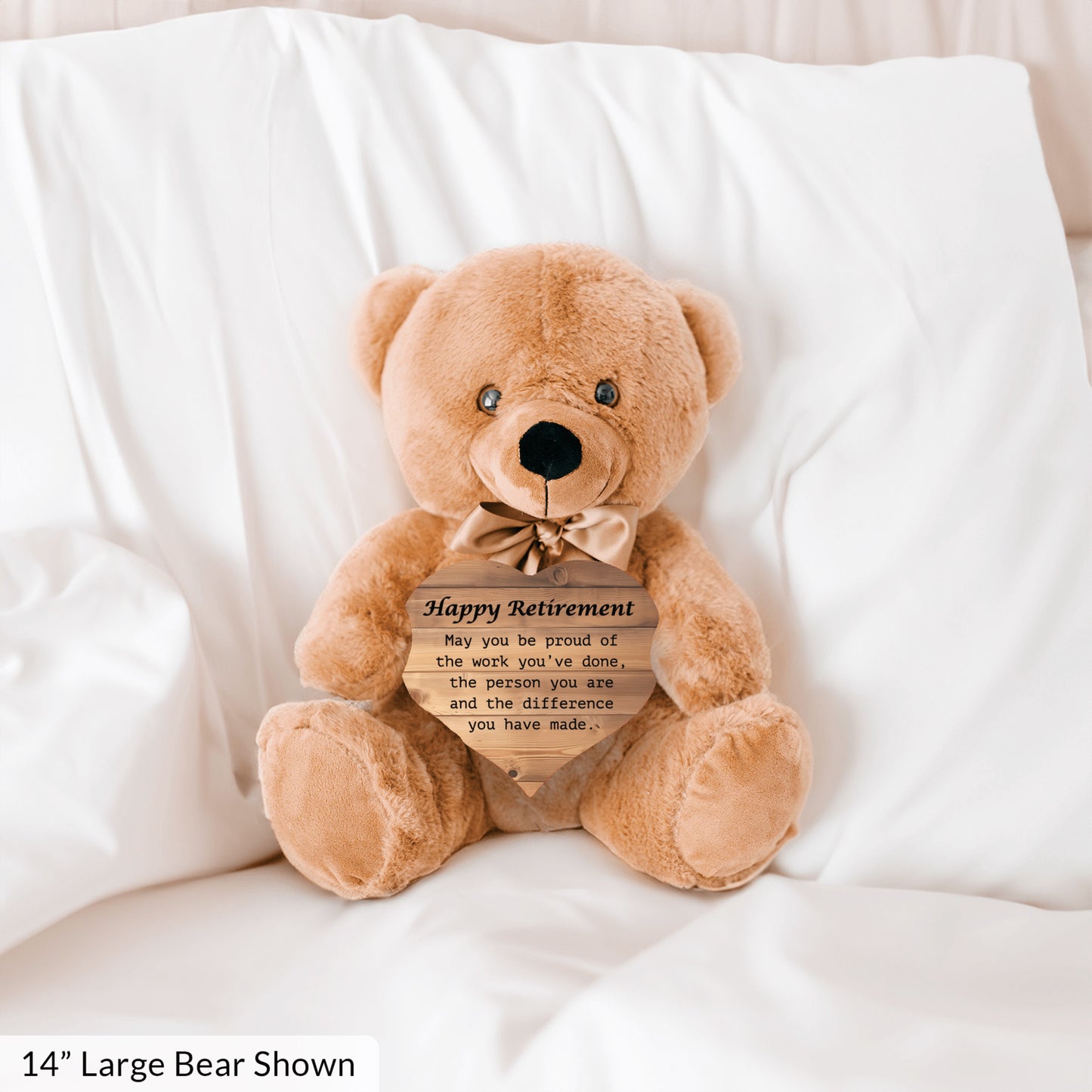Happy Retirement Teddy Bear w/Heart, Wood Bckgrnd