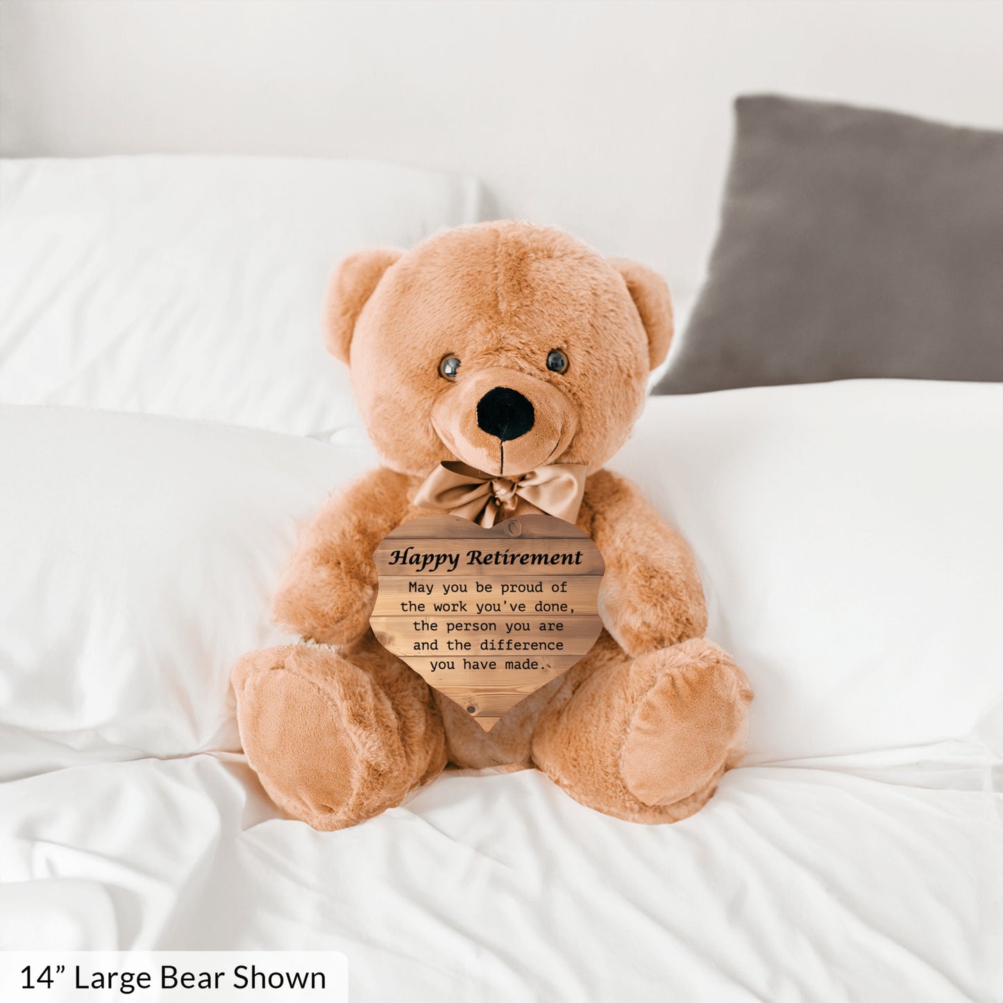 Happy Retirement Teddy Bear w/Heart, Wood Bckgrnd