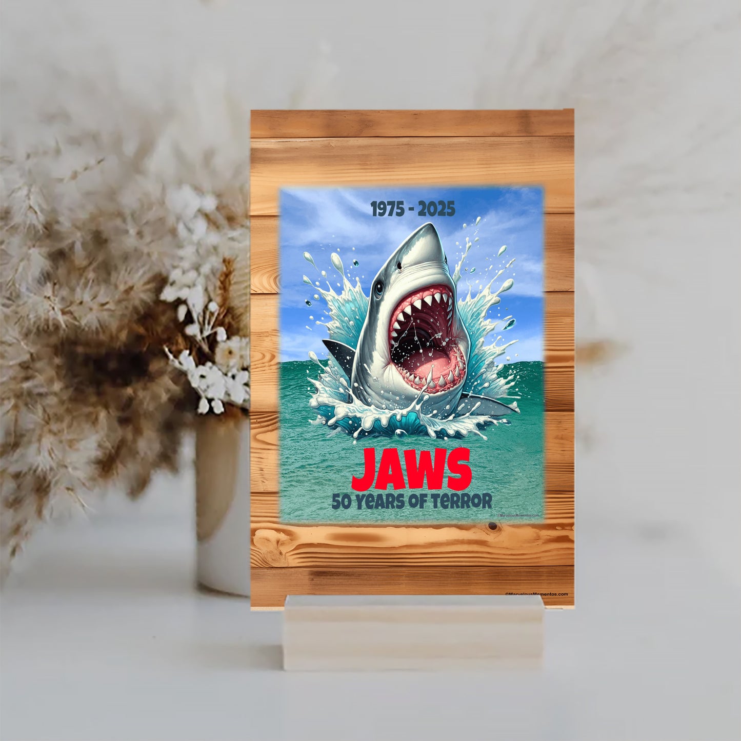 Jaws - 50 Years of Terror, 6x10-Sign, Wood Background