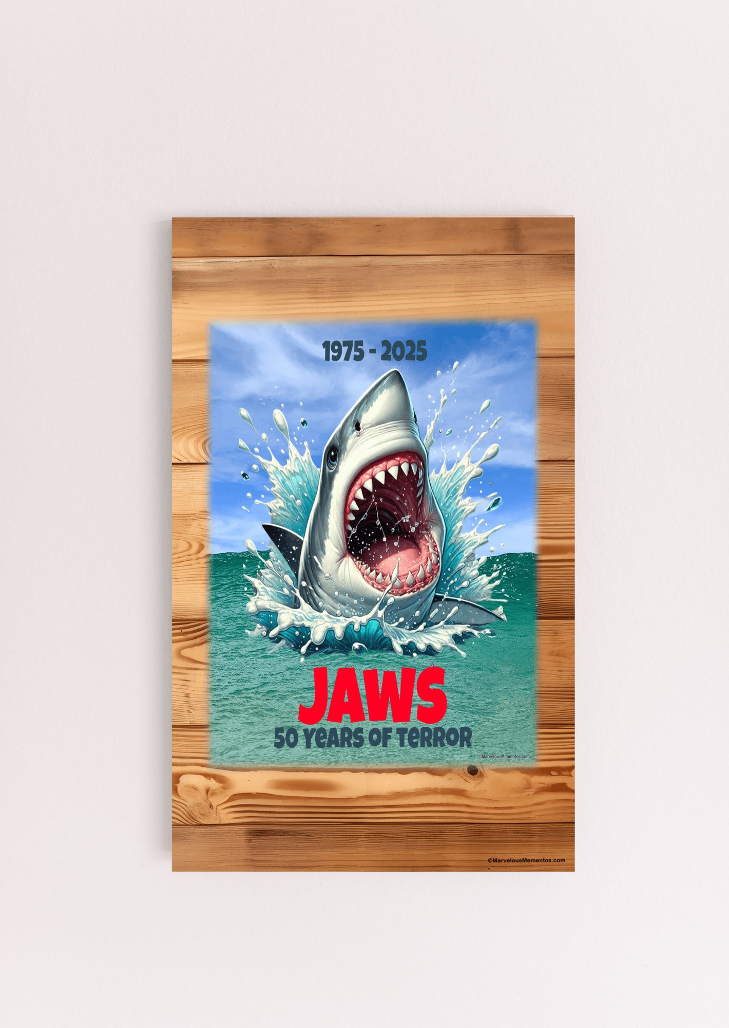 Jaws - 50 Years of Terror, 6x10-Sign, Wood Background