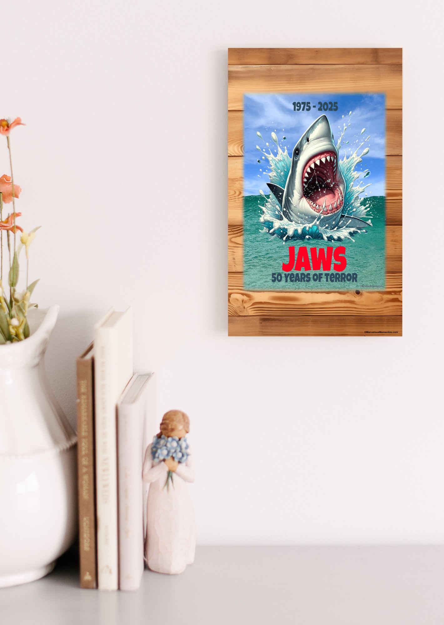 Jaws - 50 Years of Terror, 6x10-Sign, Wood Background
