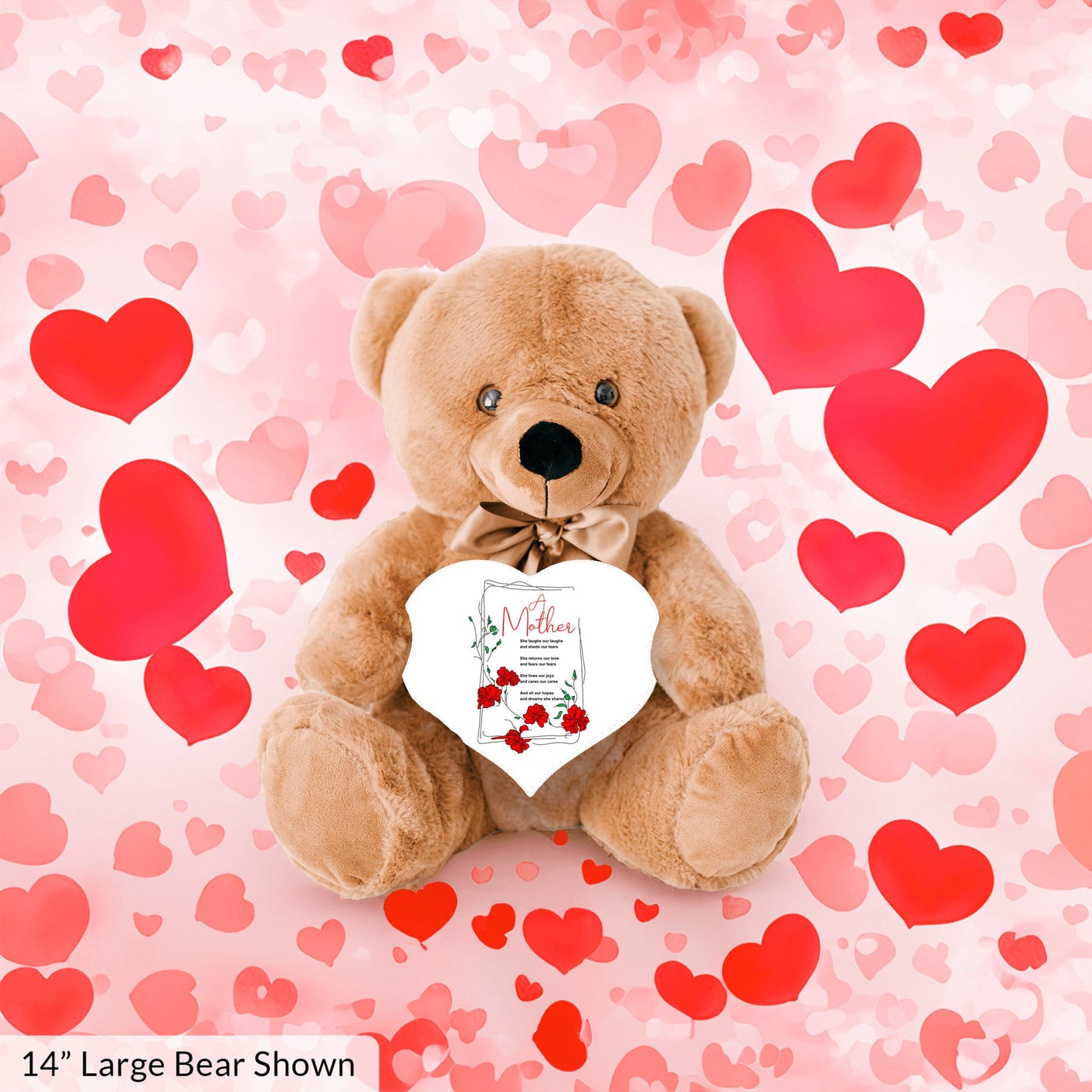 A Mother Poem - Teddy Bear With Heart Shaped Sign