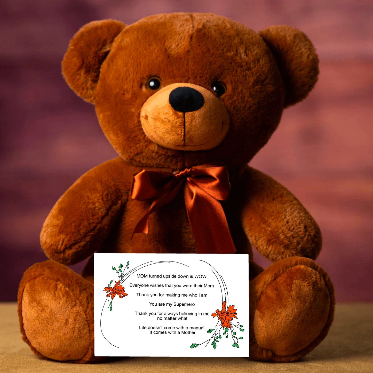 MOM Upside Down Is WOW - Teddy Bear With 6x4 Canvas Message Card