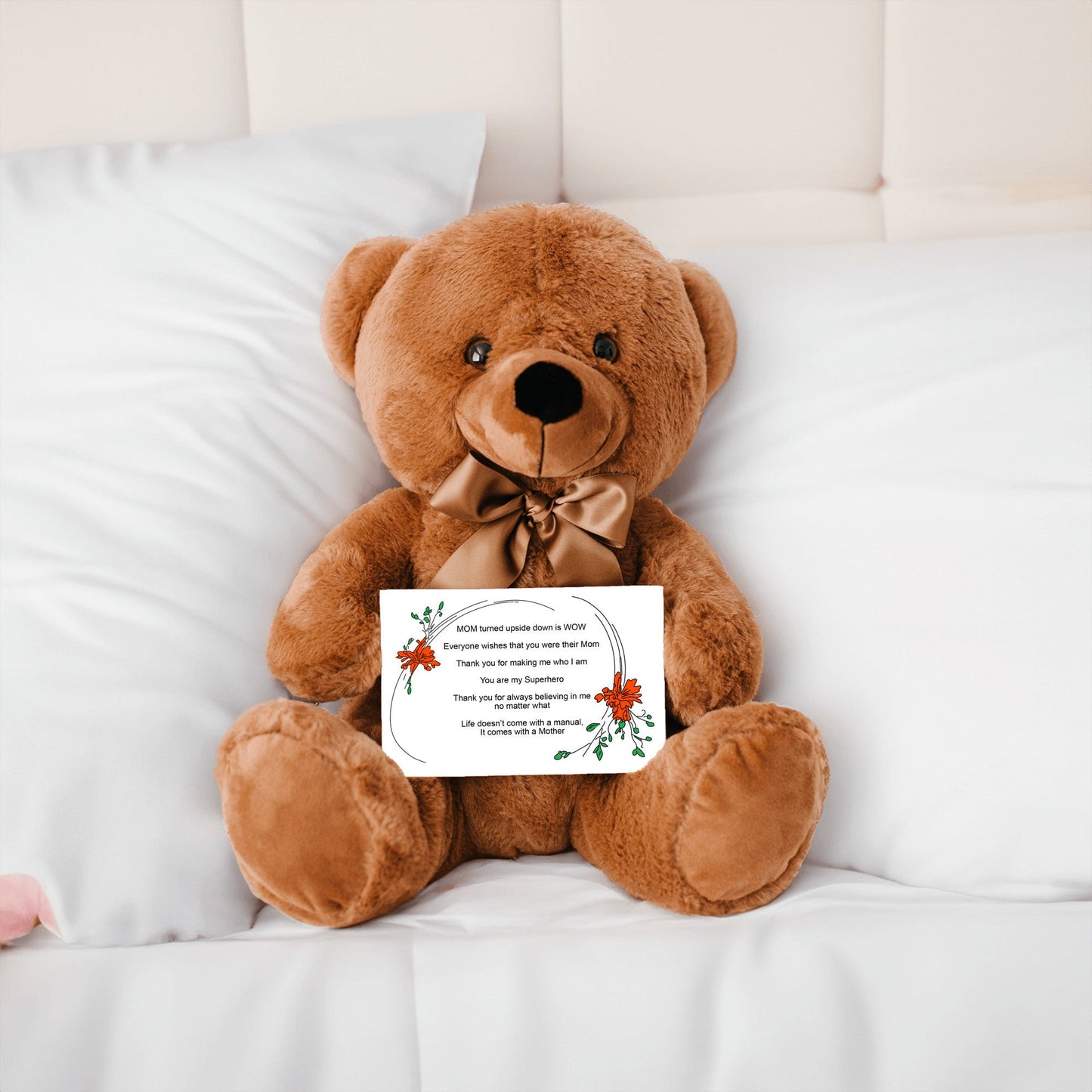 MOM Upside Down Is WOW - Teddy Bear With 6x4 Canvas Message Card