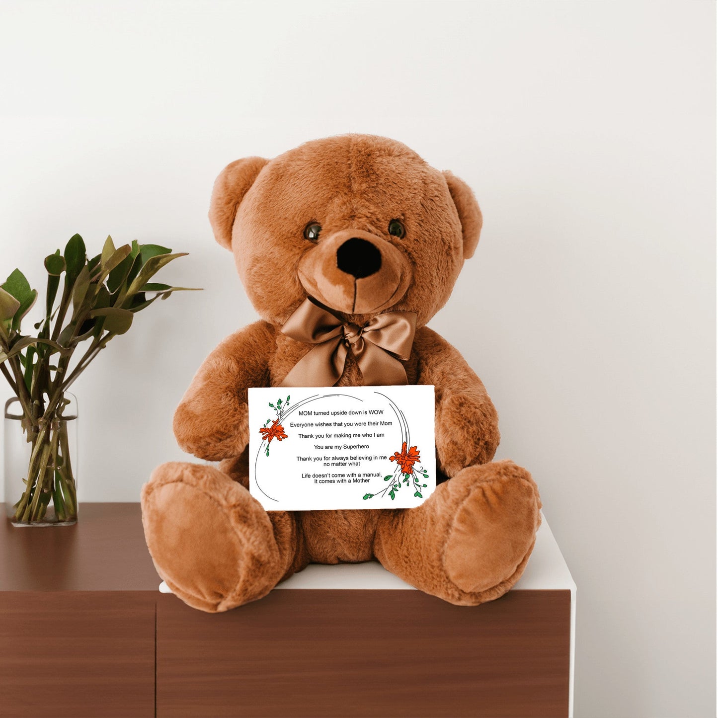MOM Upside Down Is WOW - Teddy Bear With 6x4 Canvas Message Card