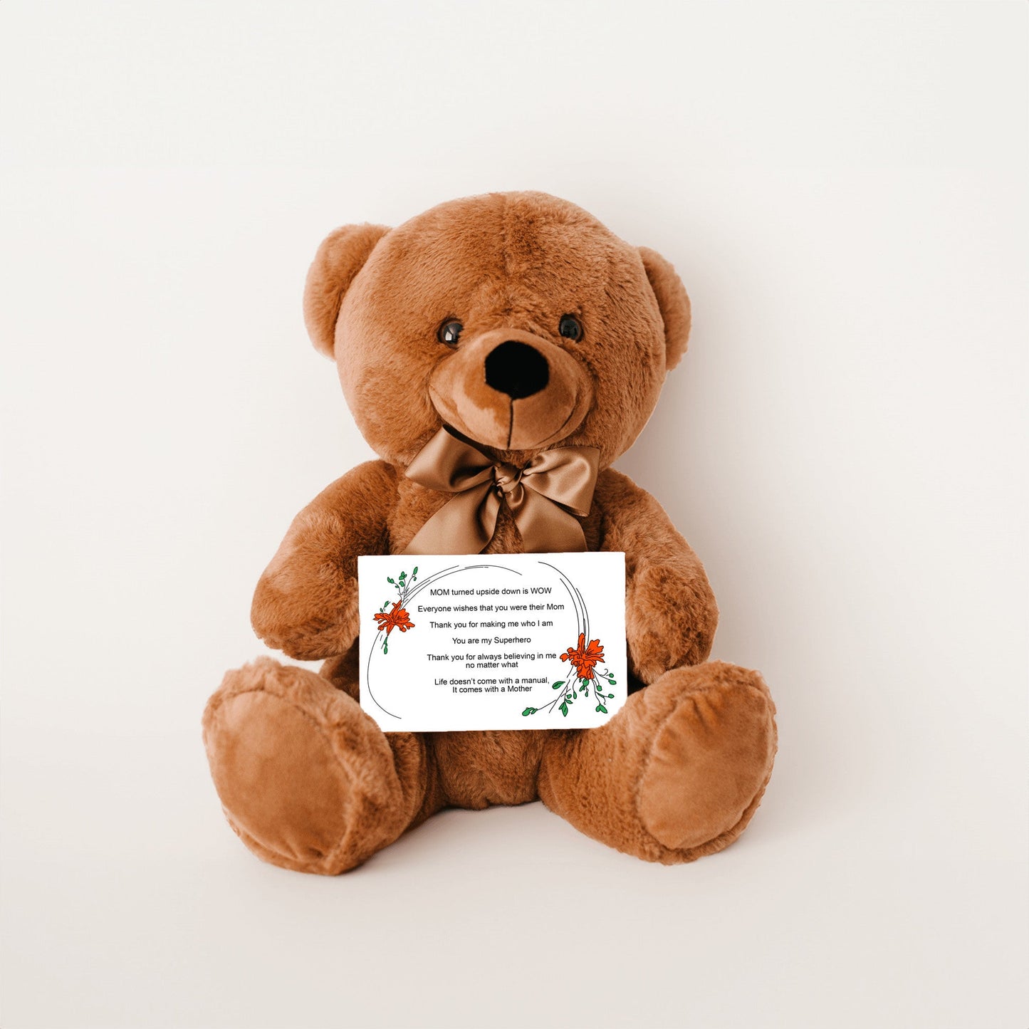 MOM Upside Down Is WOW - Teddy Bear With 6x4 Canvas Message Card