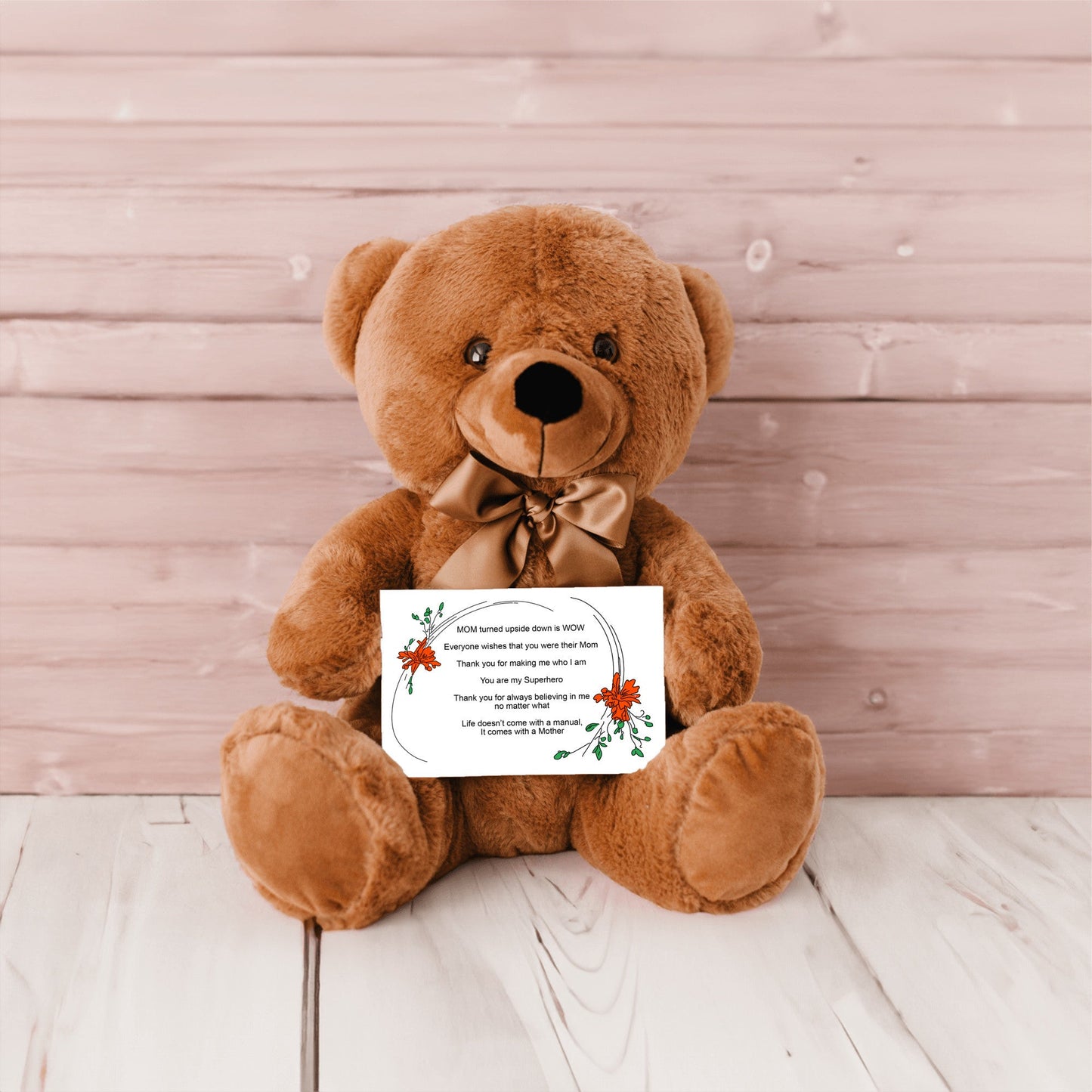 MOM Upside Down Is WOW - Teddy Bear With 6x4 Canvas Message Card