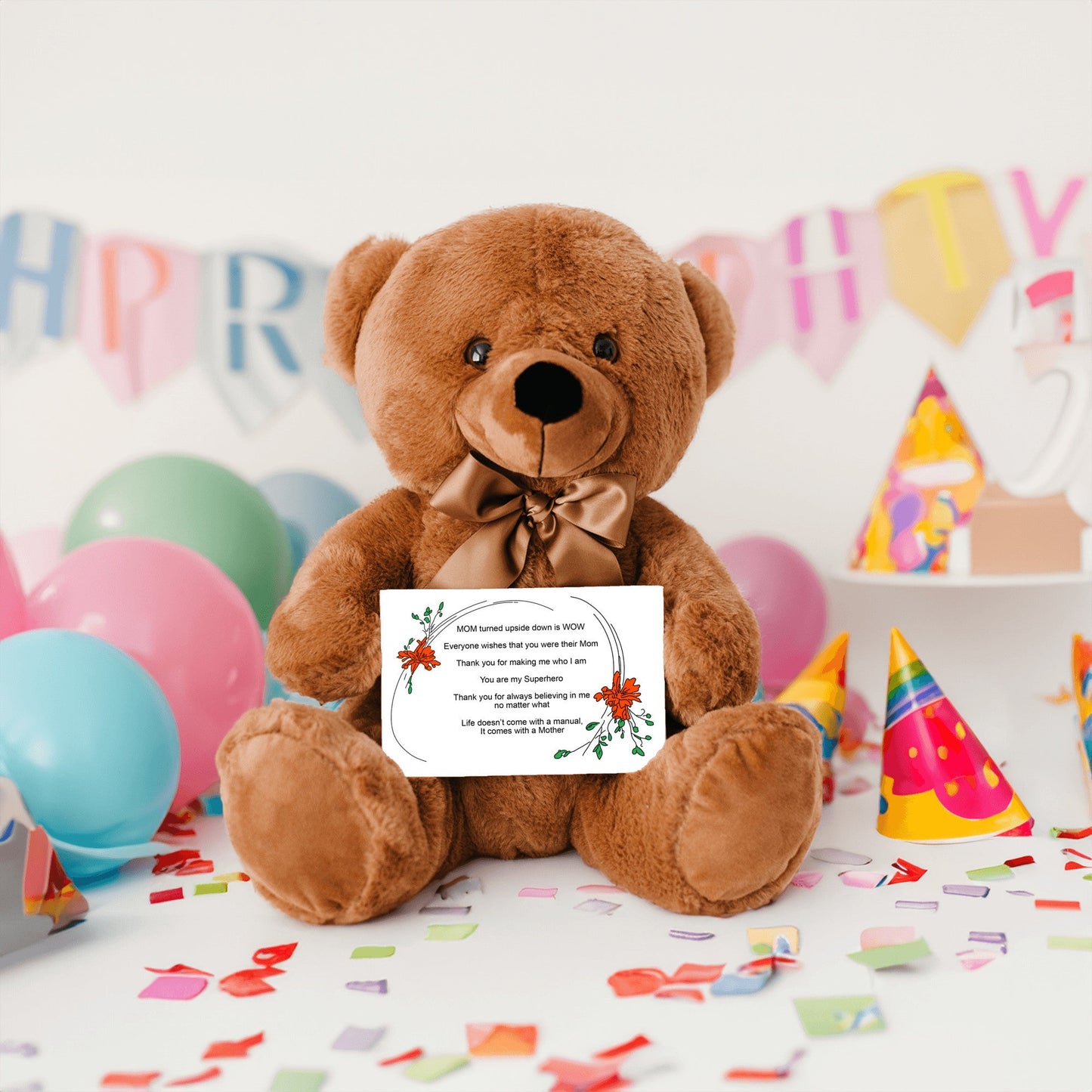 MOM Upside Down Is WOW - Teddy Bear With 6x4 Canvas Message Card