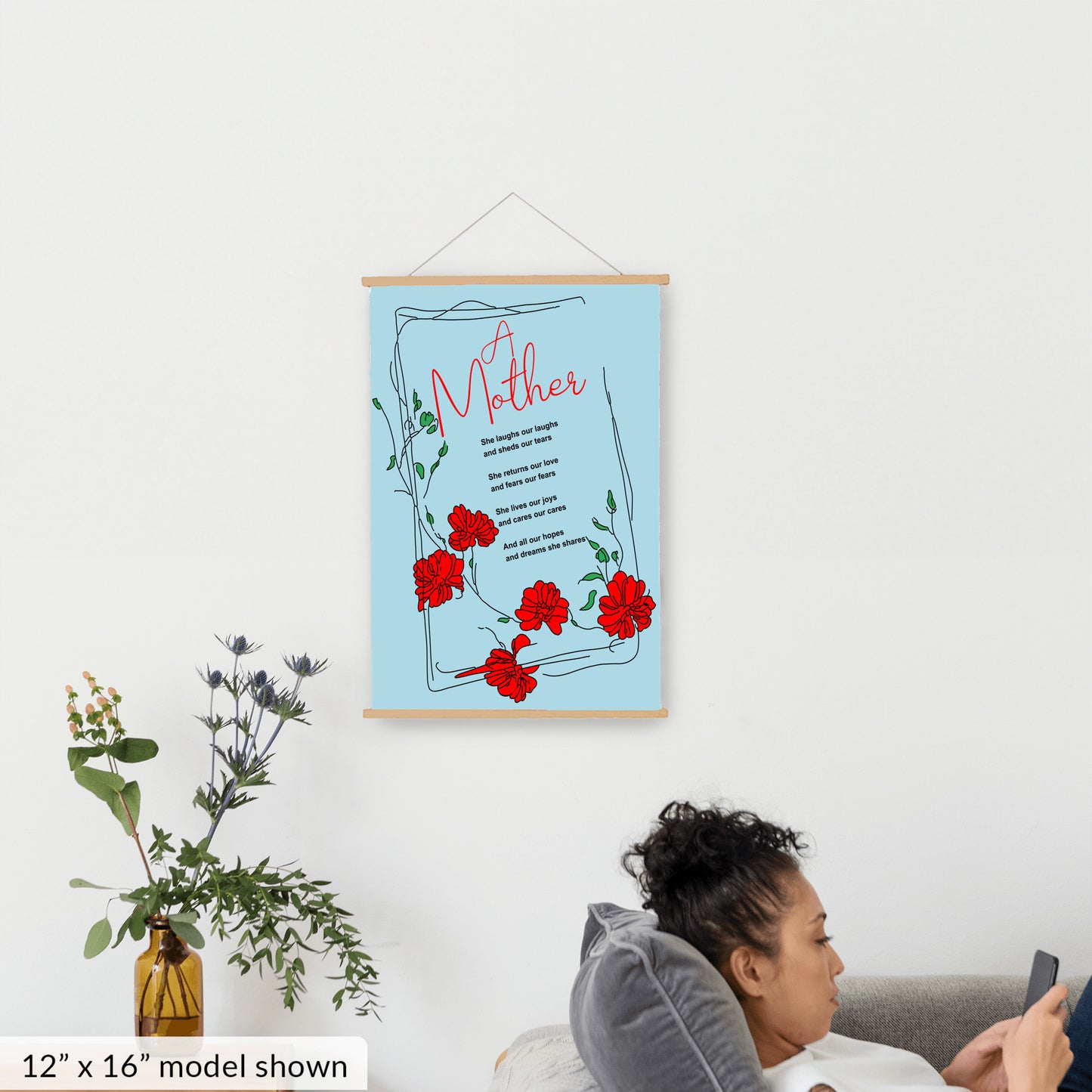A Mother Poem - Hanging Canvas, Lt Blue