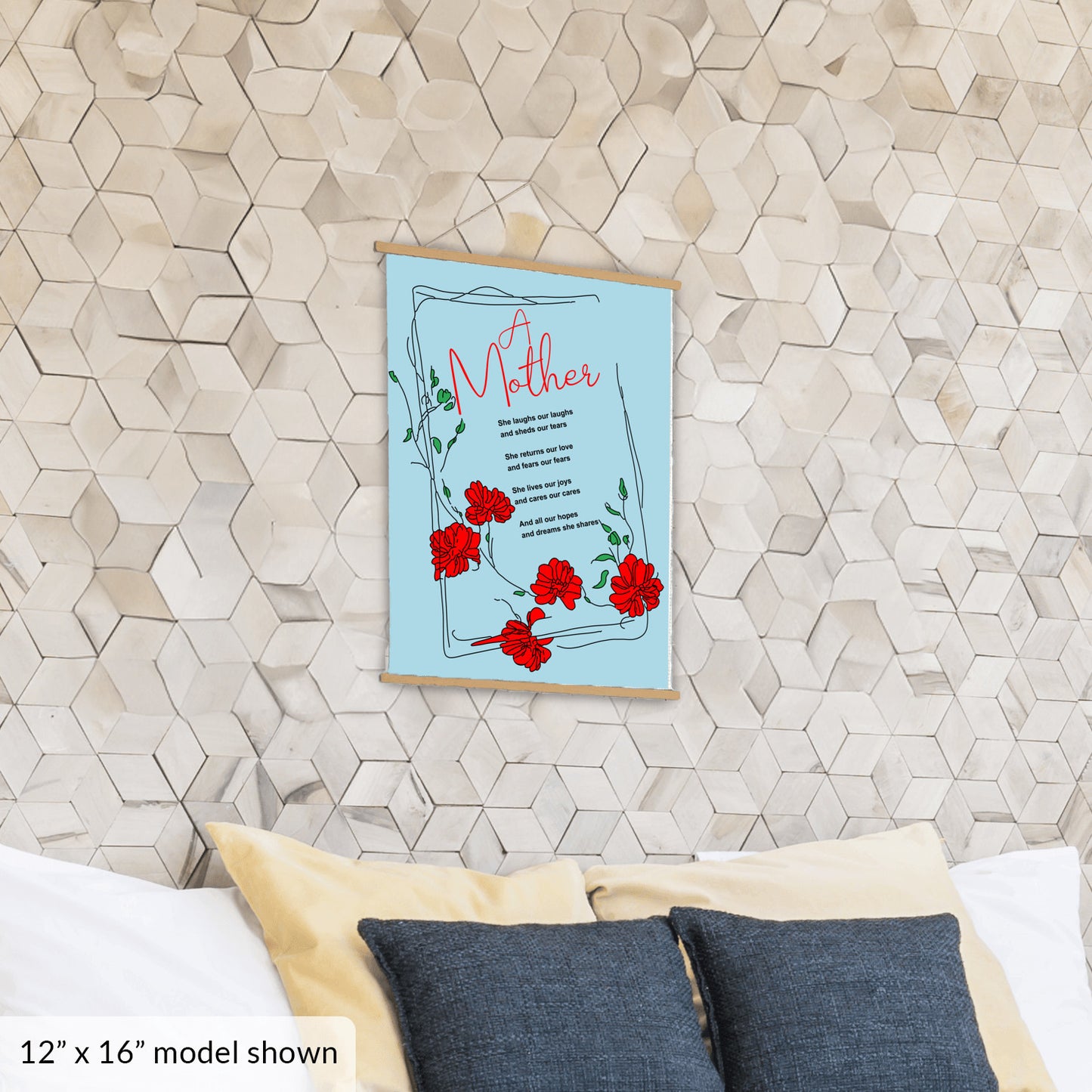 A Mother Poem - Hanging Canvas, Lt Blue