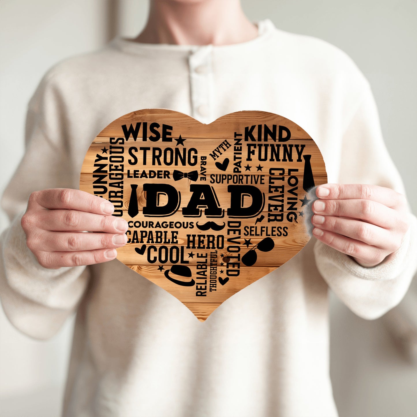 Heart Shaped DAD Word Art MDF Sign, Wood background