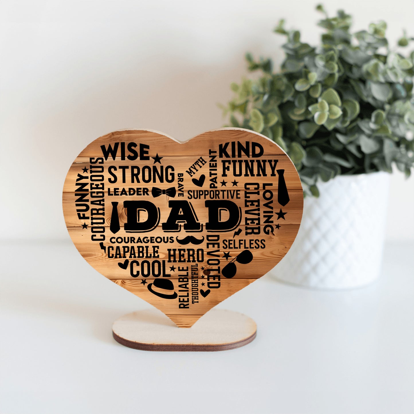 Heart Shaped DAD Word Art MDF Sign, Wood background