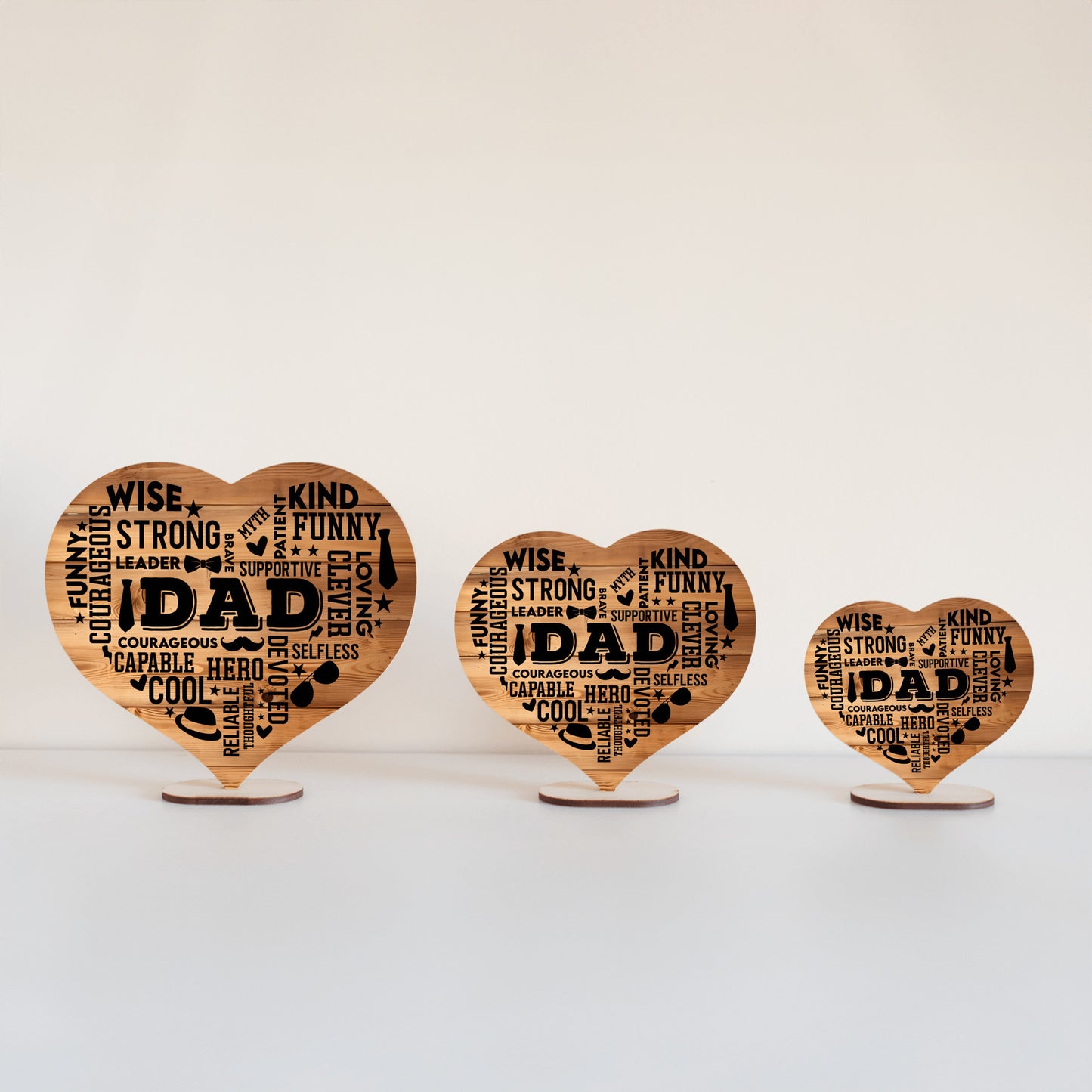 Heart Shaped DAD Word Art MDF Sign, Wood background