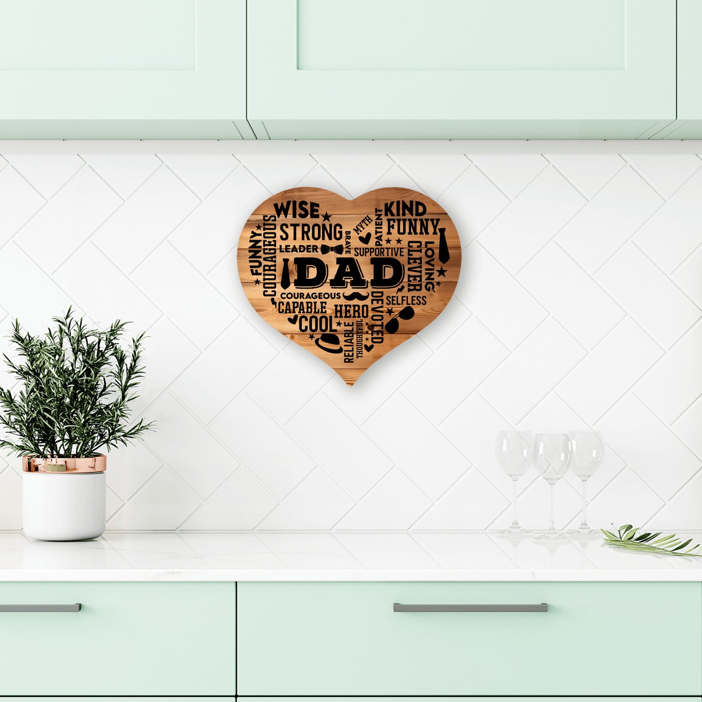 Heart Shaped DAD Word Art MDF Sign, Wood background