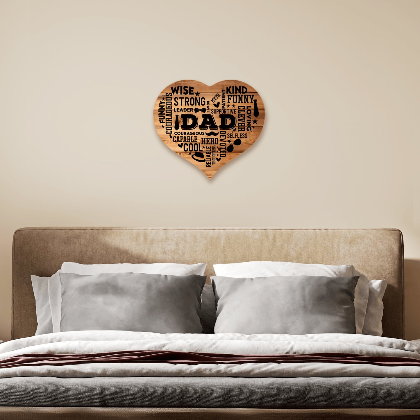 Heart Shaped DAD Word Art MDF Sign, Wood background