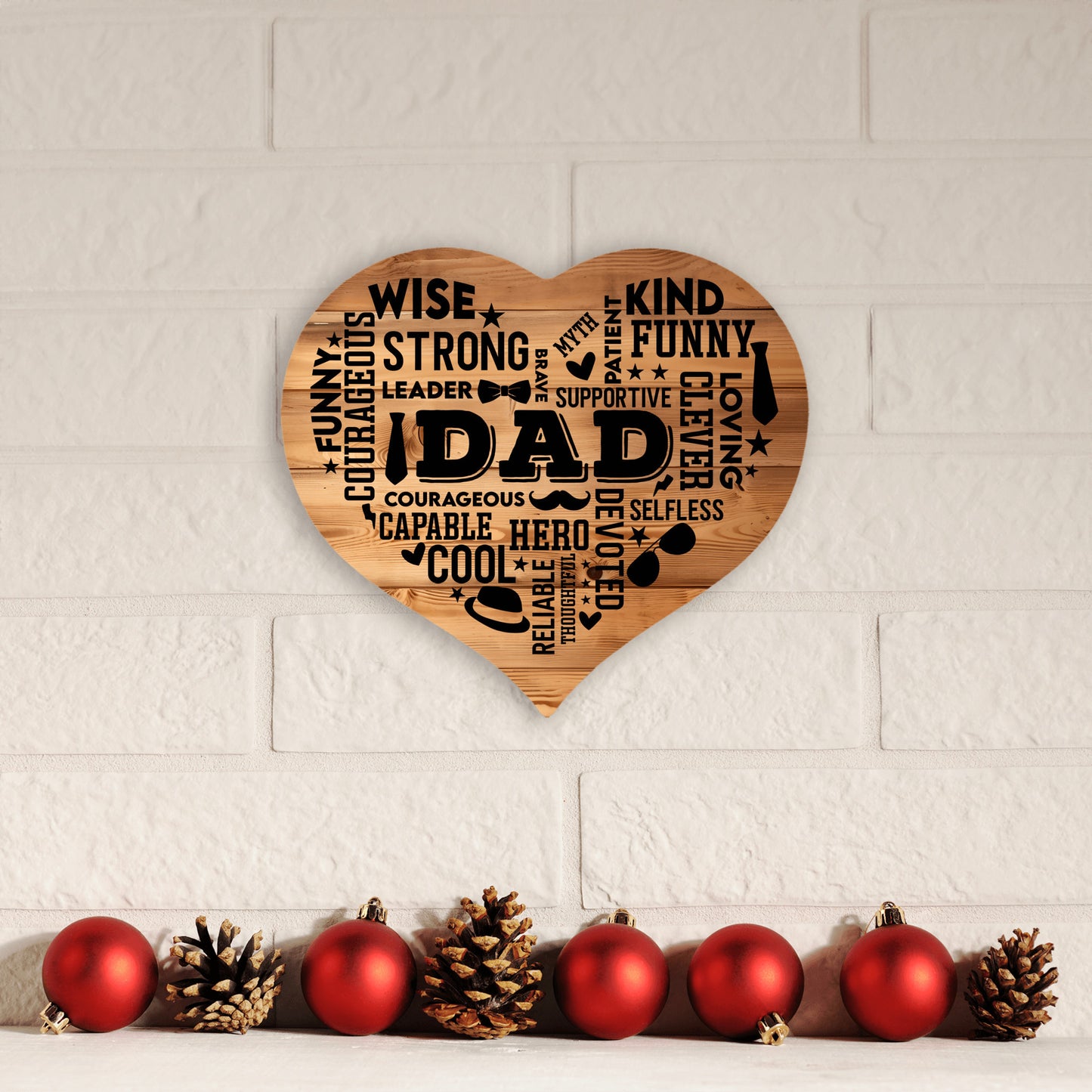 Heart Shaped DAD Word Art MDF Sign, Wood background