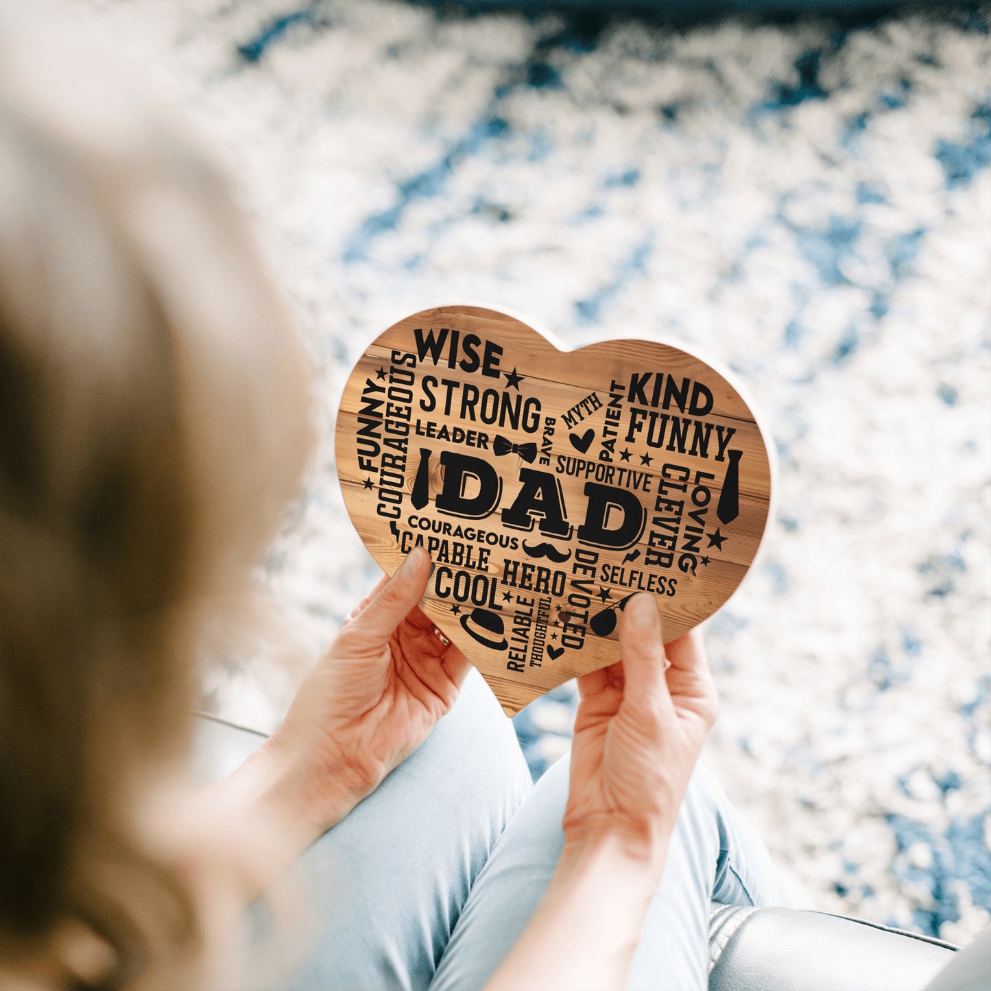 Heart Shaped DAD Word Art MDF Sign, Wood background