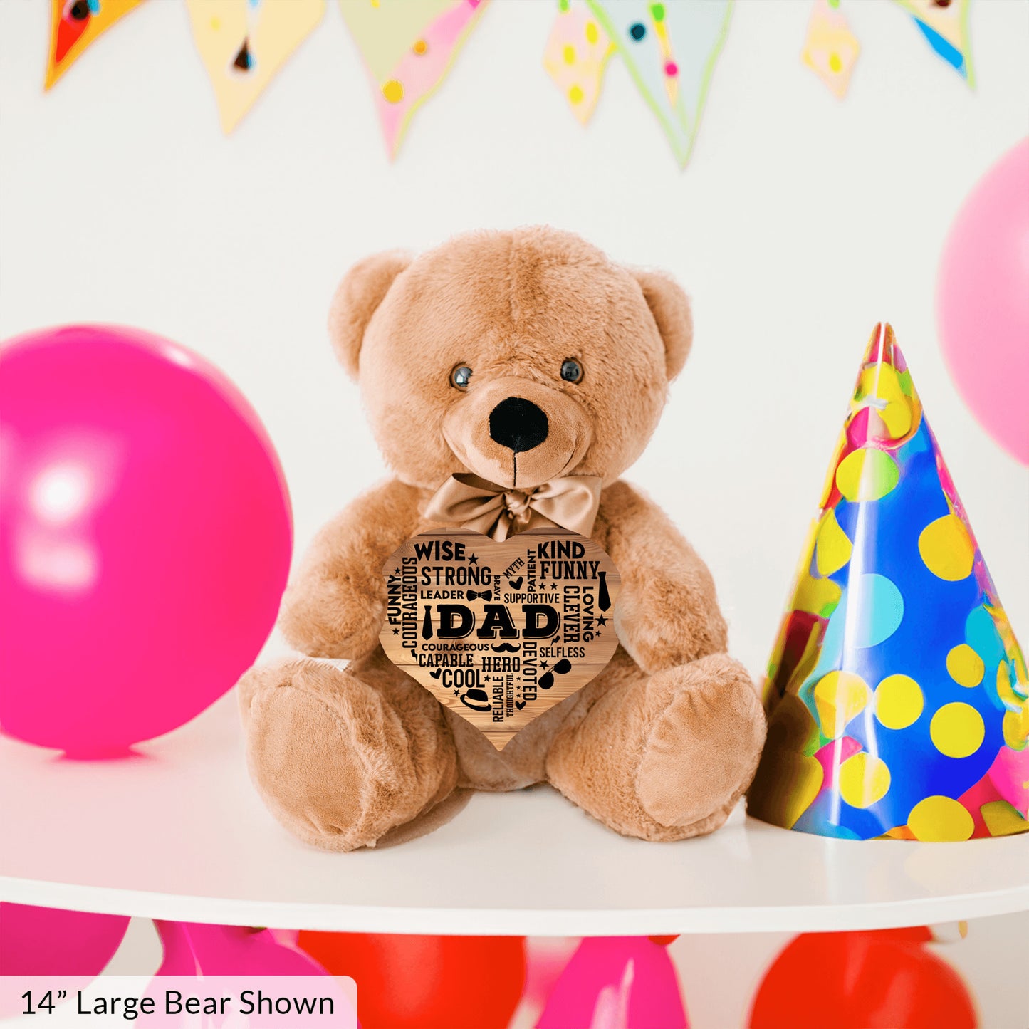 Teddy Bear with Heart Shaped DAD Word Art MDF Sign, Wood Background