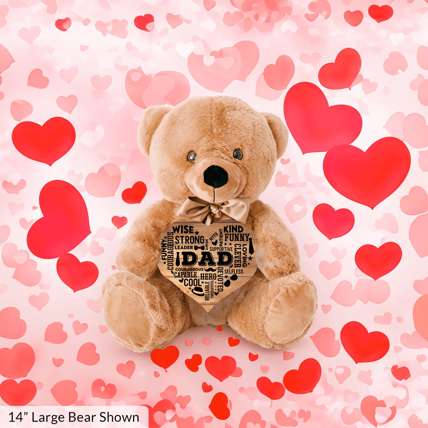 Teddy Bear with Heart Shaped DAD Word Art MDF Sign, Wood Background