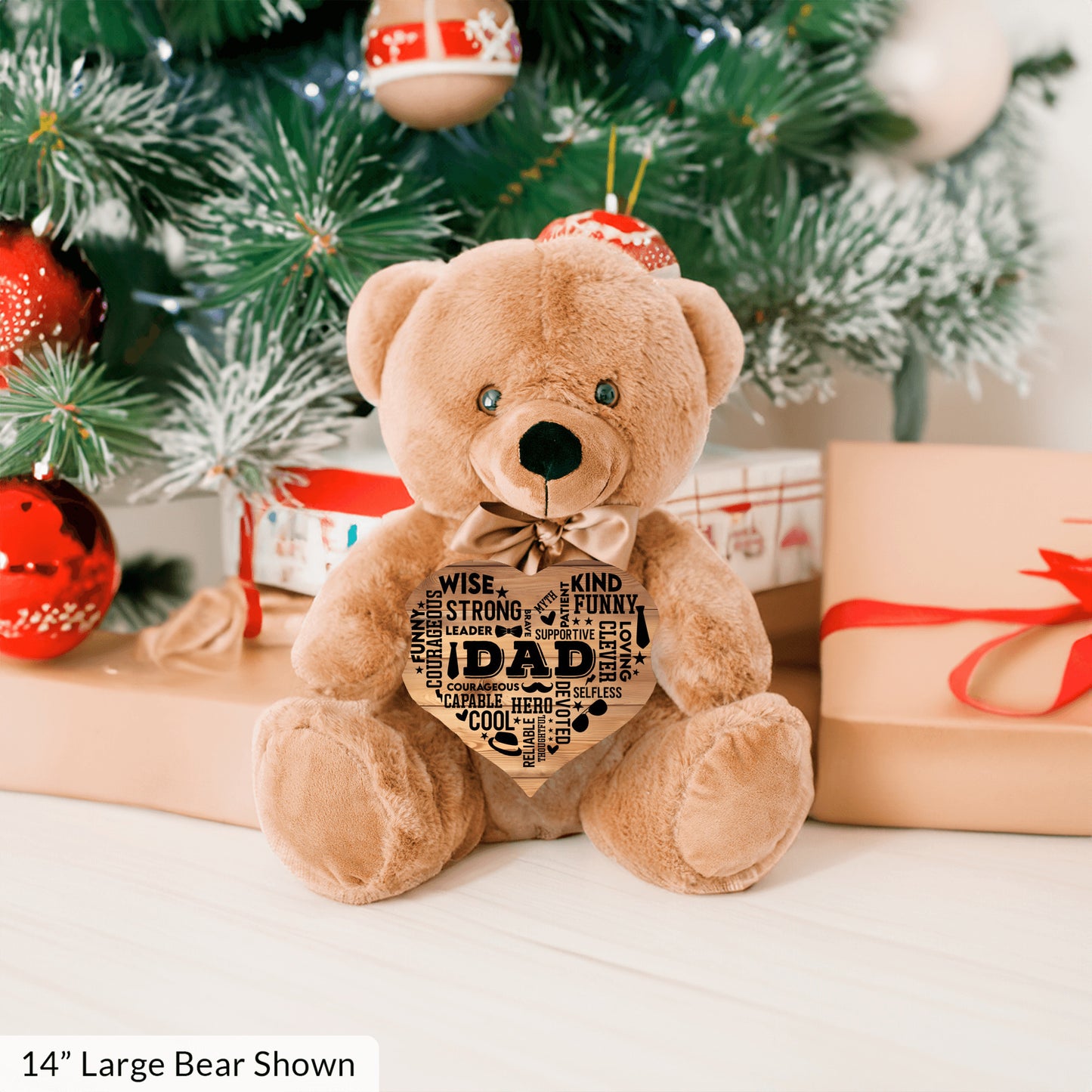 Teddy Bear with Heart Shaped DAD Word Art MDF Sign, Wood Background