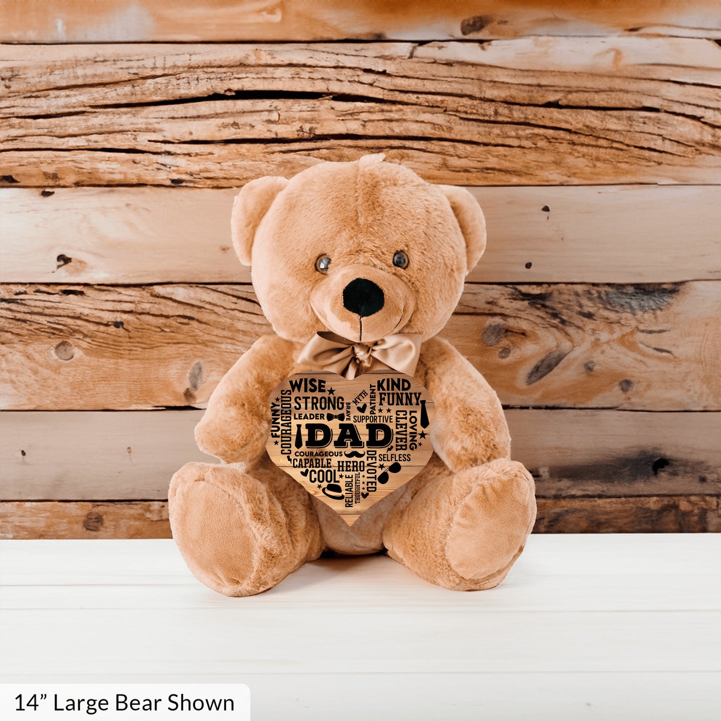 Teddy Bear with Heart Shaped DAD Word Art MDF Sign, Wood Background