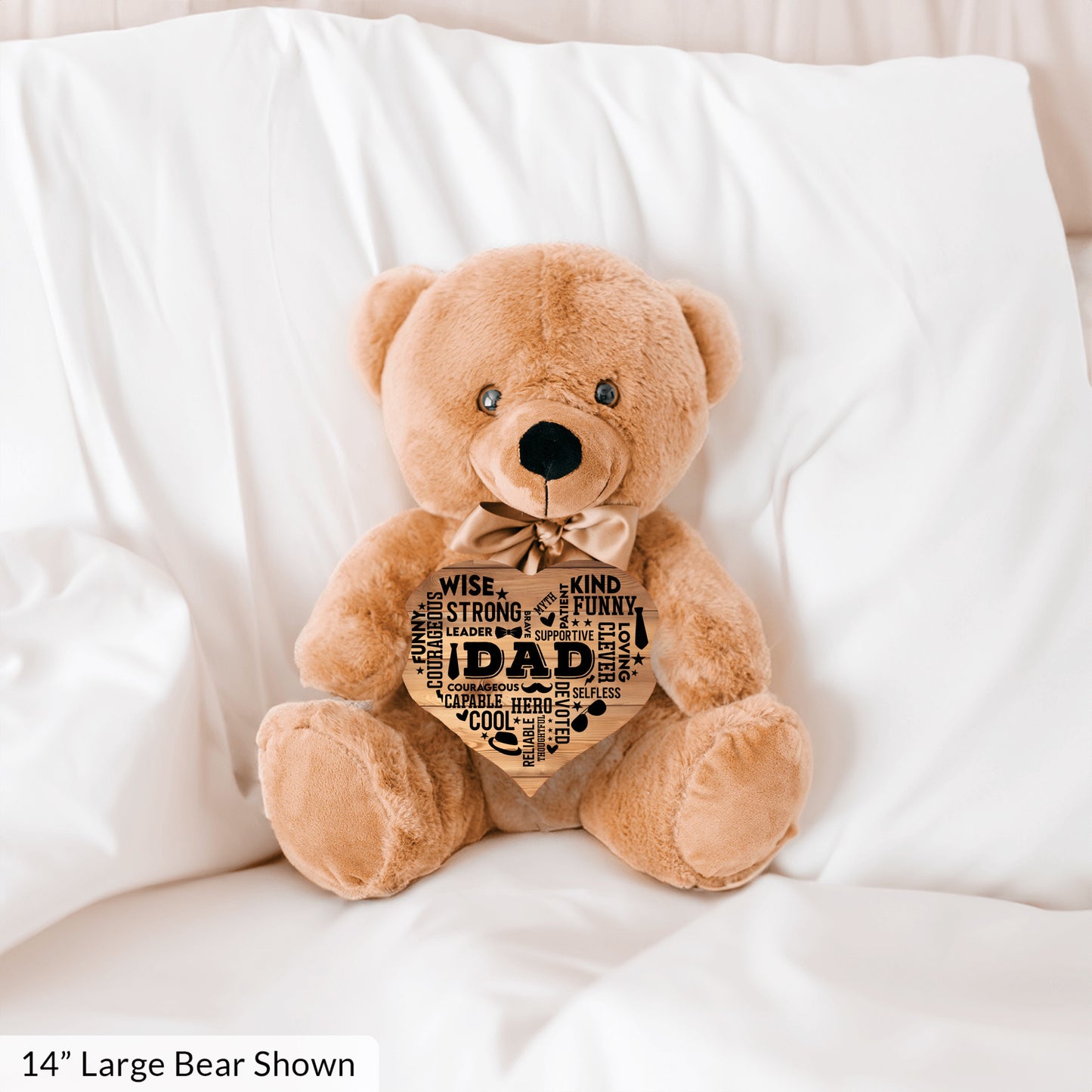 Teddy Bear with Heart Shaped DAD Word Art MDF Sign, Wood Background