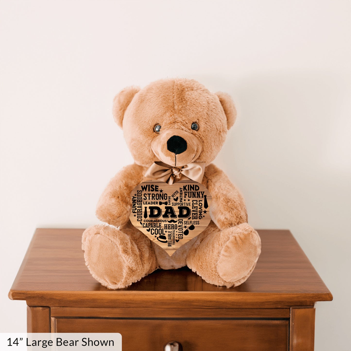 Teddy Bear with Heart Shaped DAD Word Art MDF Sign, Wood Background