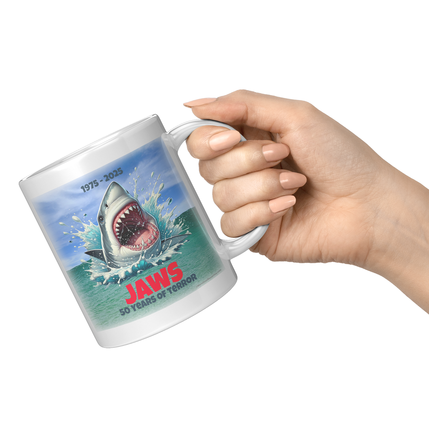 Jaws_-_50_Years_of_Terror_Mug_-_Ocean-S_11oz_White_RH_Model_Mockup.png