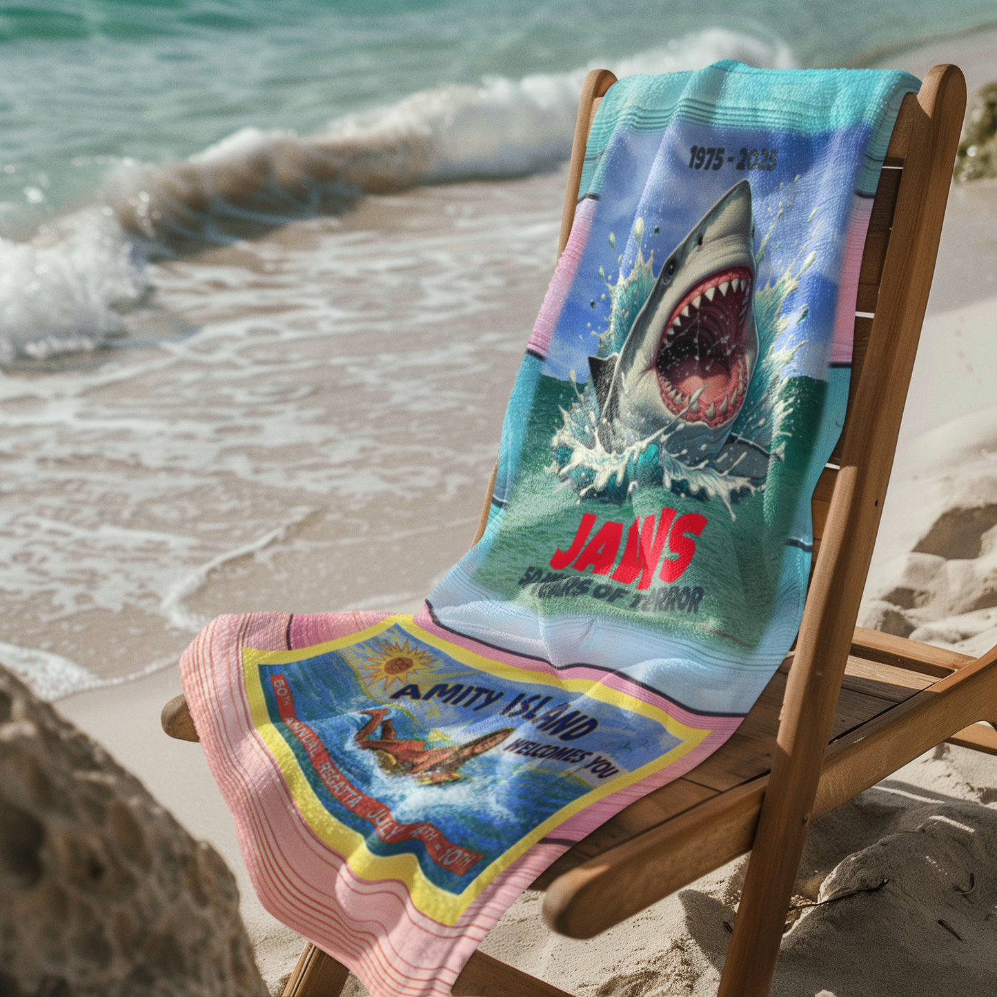 JAWS - 50 Years of Terror & Amity Billboard, Beach Towel