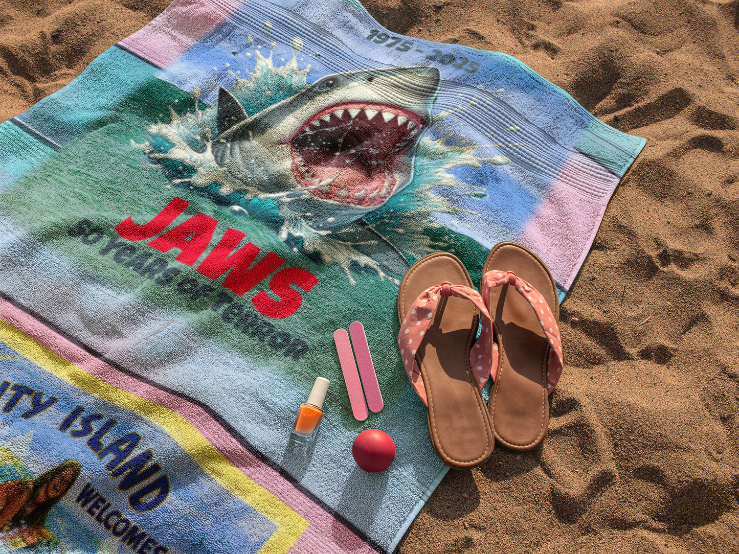 JAWS - 50 Years of Terror & Amity Billboard, Beach Towel