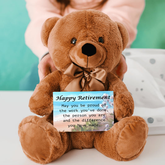 Retirement Teddy Bear With 6x4 Sign, Ocean-Flowers Bckgrnd
