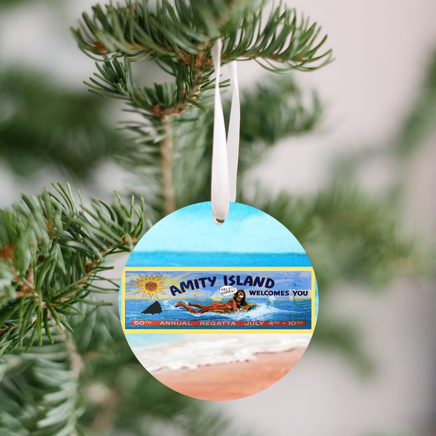 Jaws - Amity Island Welcomes You Billboard (WITH GRAFFITI) Ornament - Get 50% OFF When you By 10 or more! Mix & Match!**  GREAT GIFT IDEA!