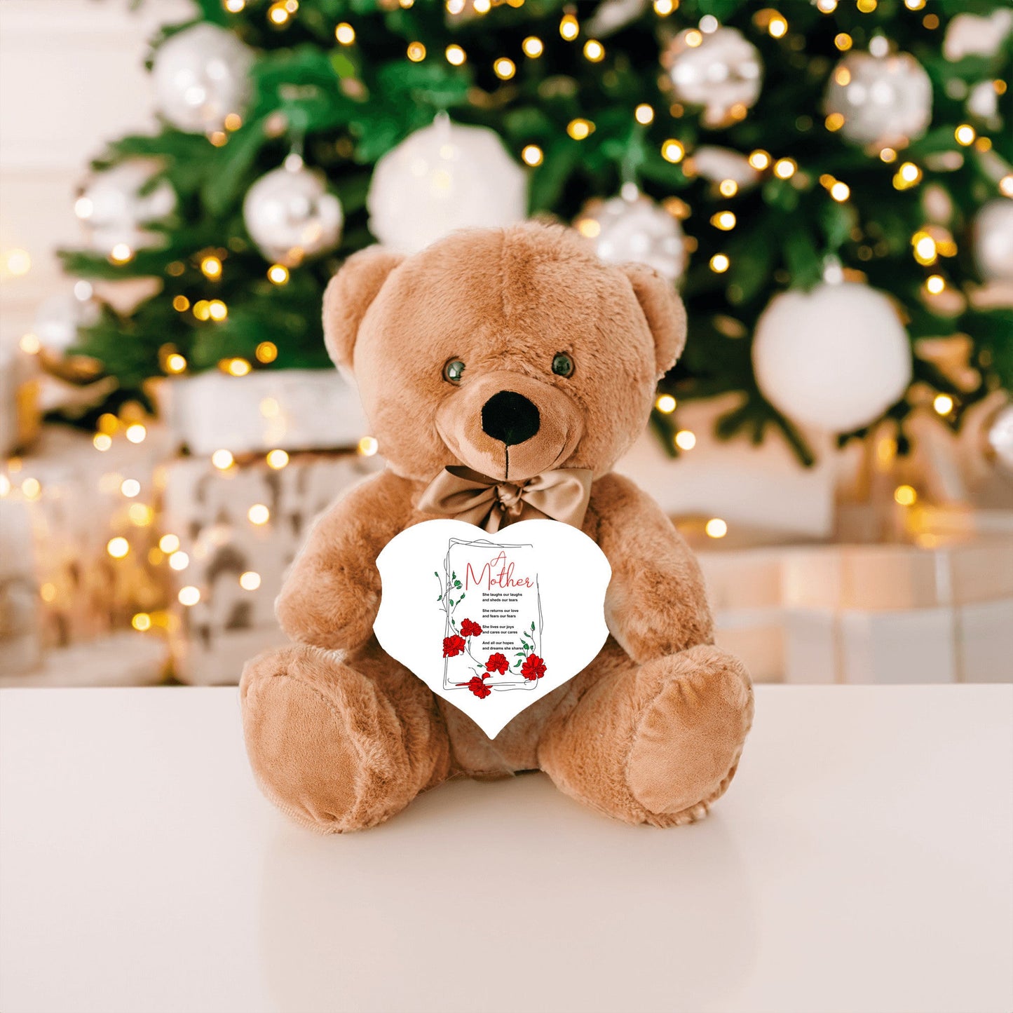A Mother Poem - Teddy Bear With Heart Shaped Sign
