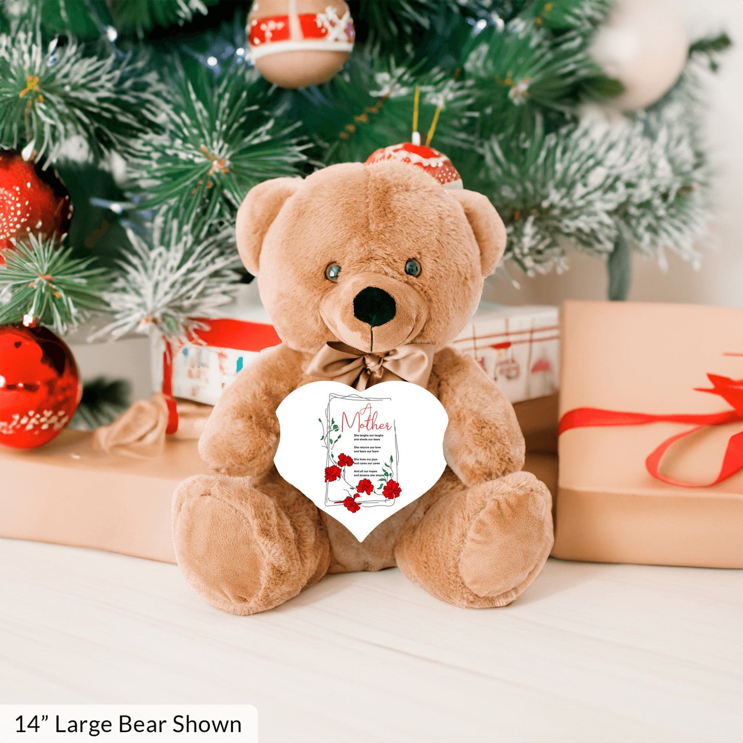 A Mother Poem - Teddy Bear With Heart Shaped Sign