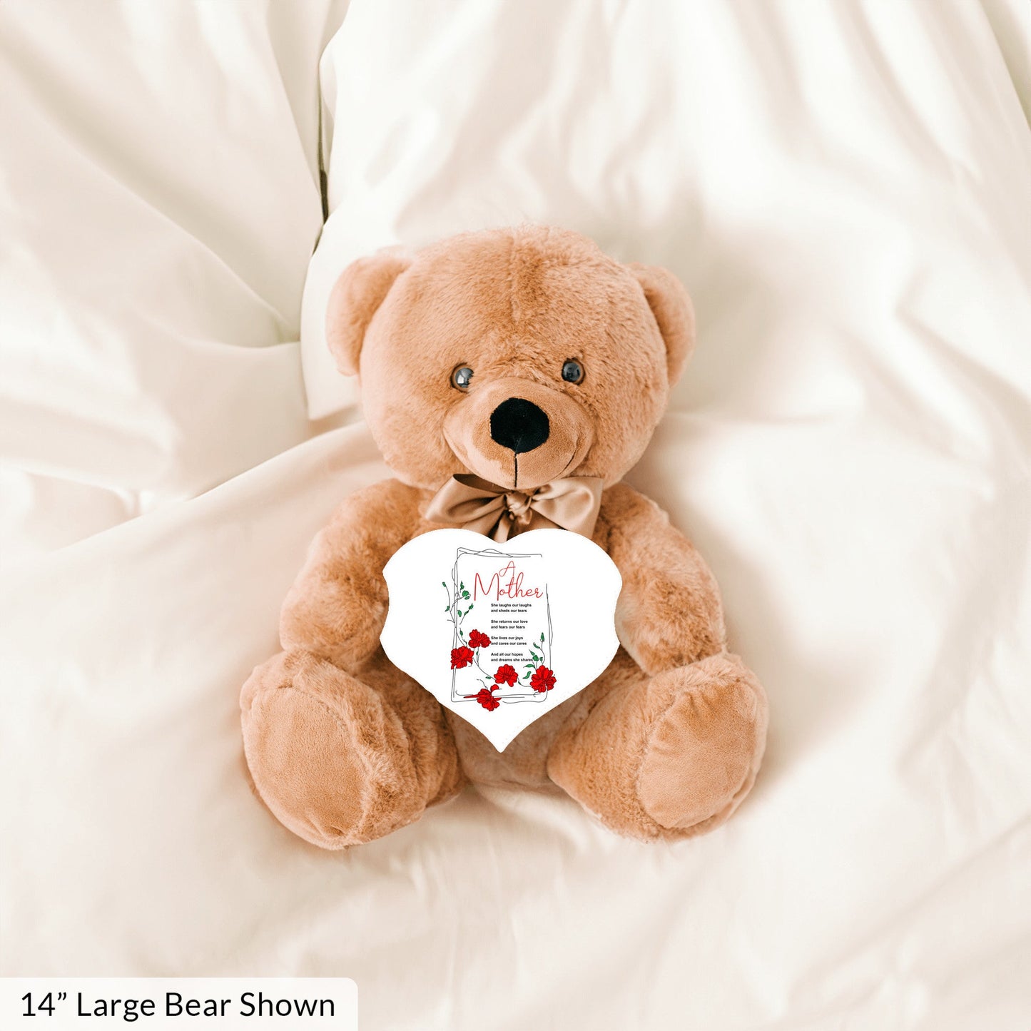 A Mother Poem - Teddy Bear With Heart Shaped Sign