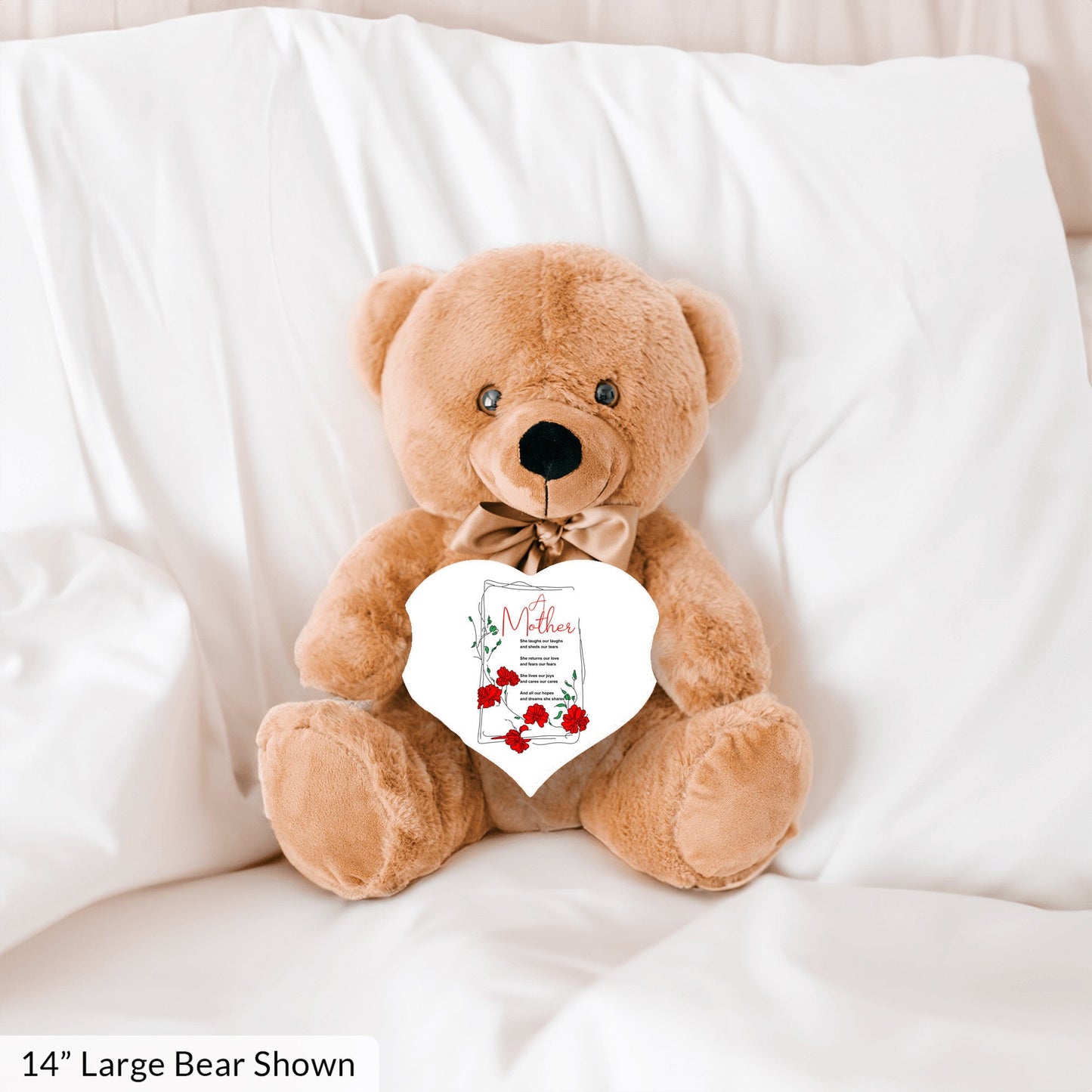 A Mother Poem - Teddy Bear With Heart Shaped Sign