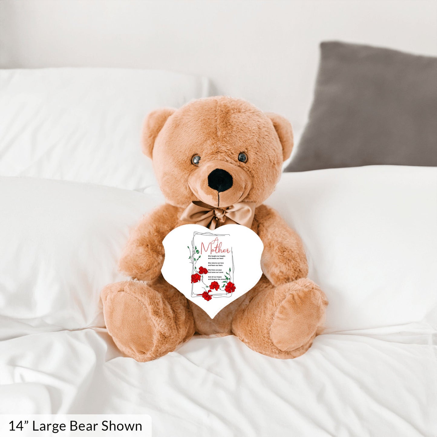 A Mother Poem - Teddy Bear With Heart Shaped Sign