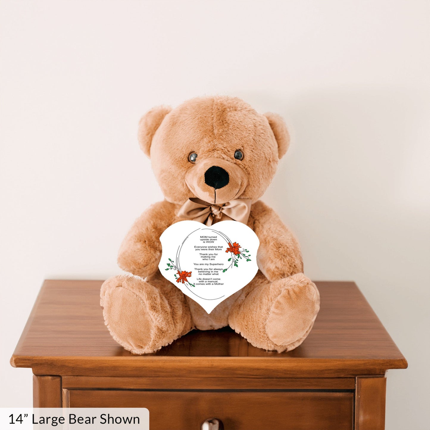 MOM turned Upside Down Is WOW - Teddy Bear With Heart Shaped Sign