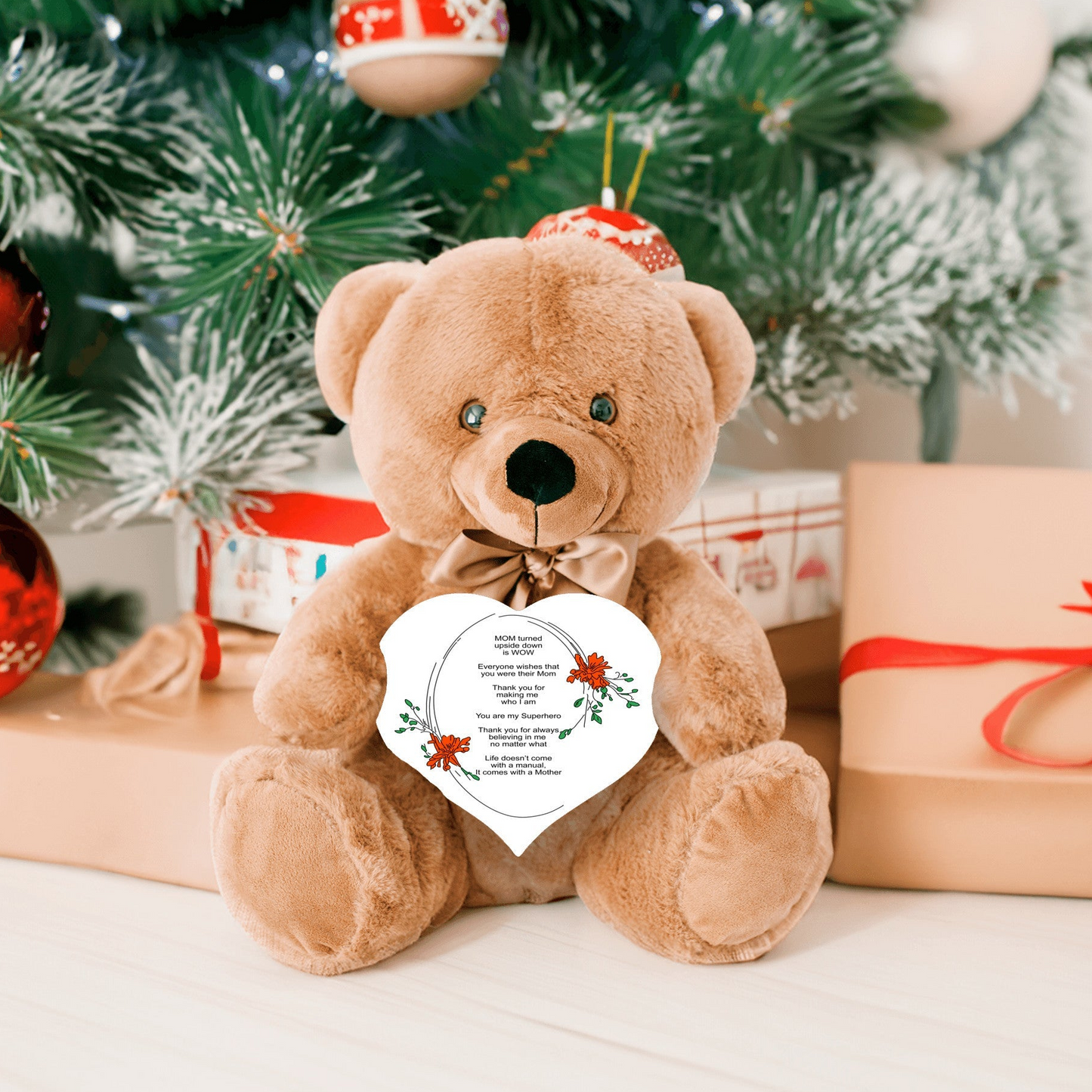 MOM turned Upside Down Is WOW - Teddy Bear With Heart Shaped Sign - Automatic 20% OFF AT Checkout