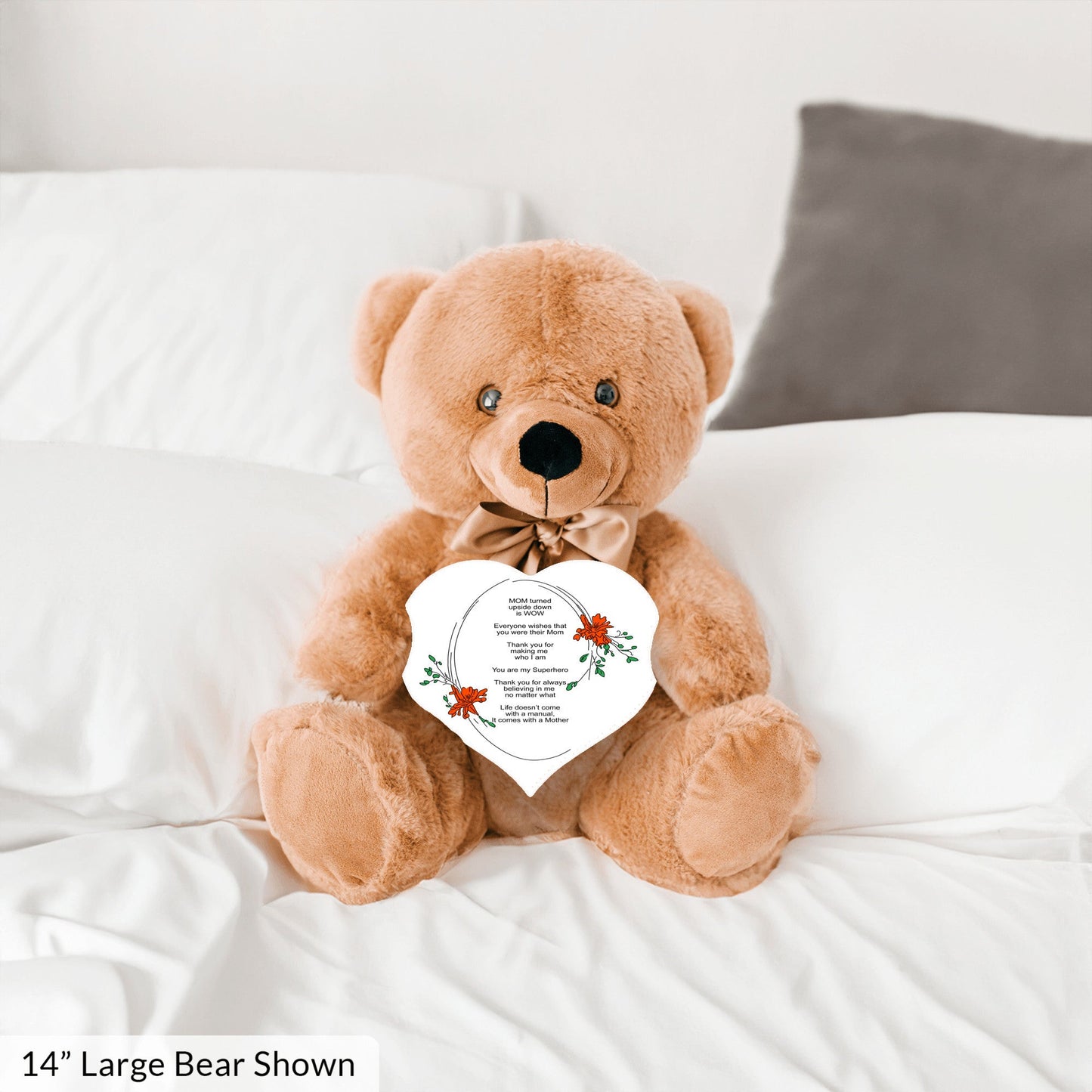 MOM turned Upside Down Is WOW - Teddy Bear With Heart Shaped Sign