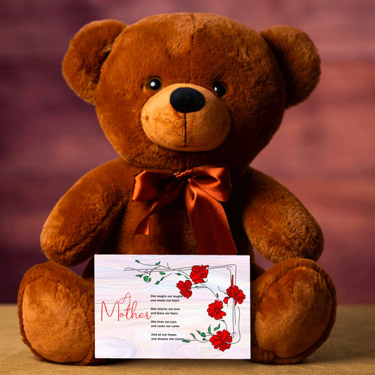 A Mother Poem - Teddy Bear With 6x4 Canvas Message Card, Pastel Wood Background