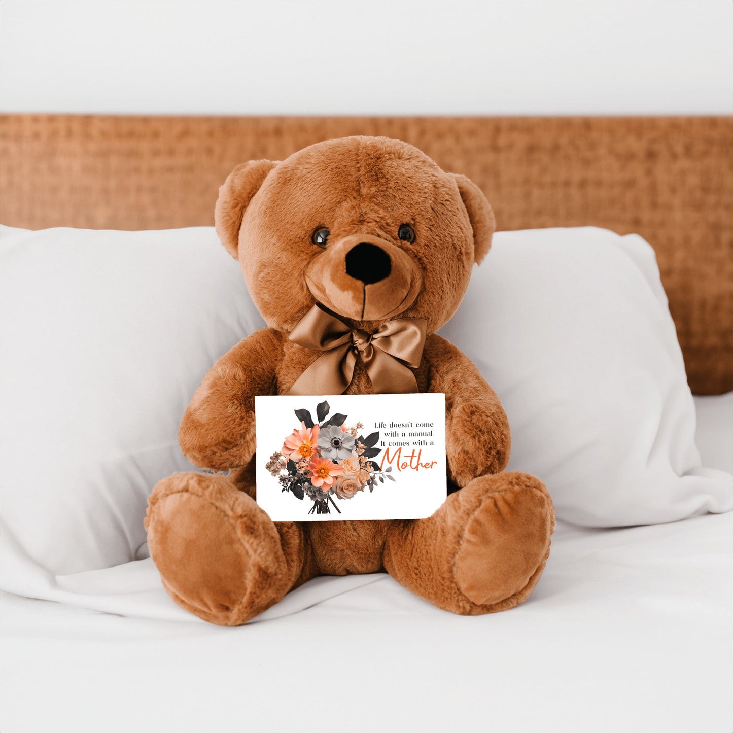 Life Comes With A Mother - Teddy Bear with 6x4 Canvas Message Card