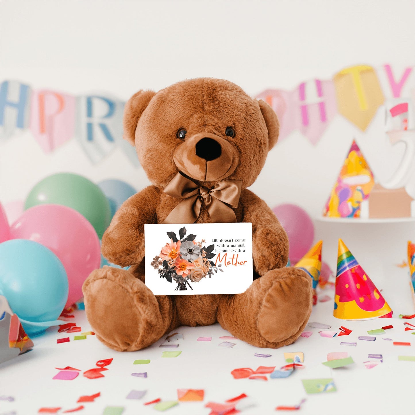 Life Comes With A Mother - Teddy Bear with 6x4 Canvas Message Card