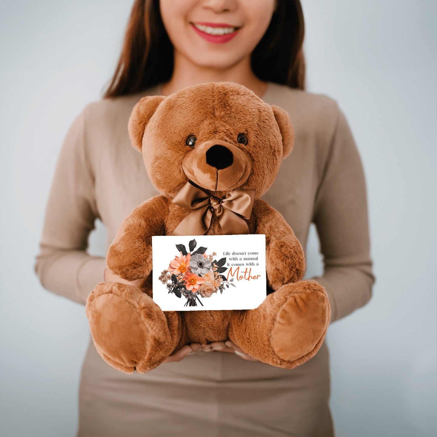 Life Comes With A Mother - Teddy Bear with 6x4 Canvas Message Card
