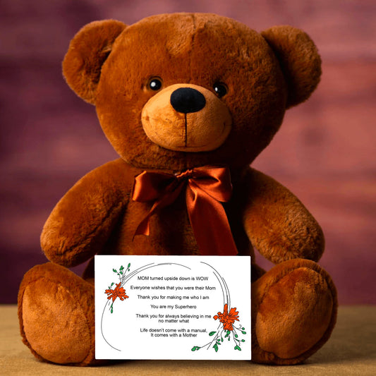 MOM Upside Down Is WOW - Teddy Bear With 6x4 Canvas Message Card
