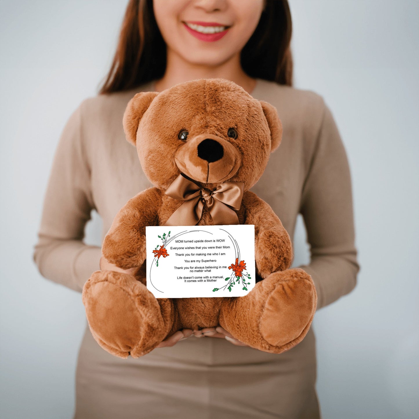 MOM Upside Down Is WOW - Teddy Bear With 6x4 Canvas Message Card