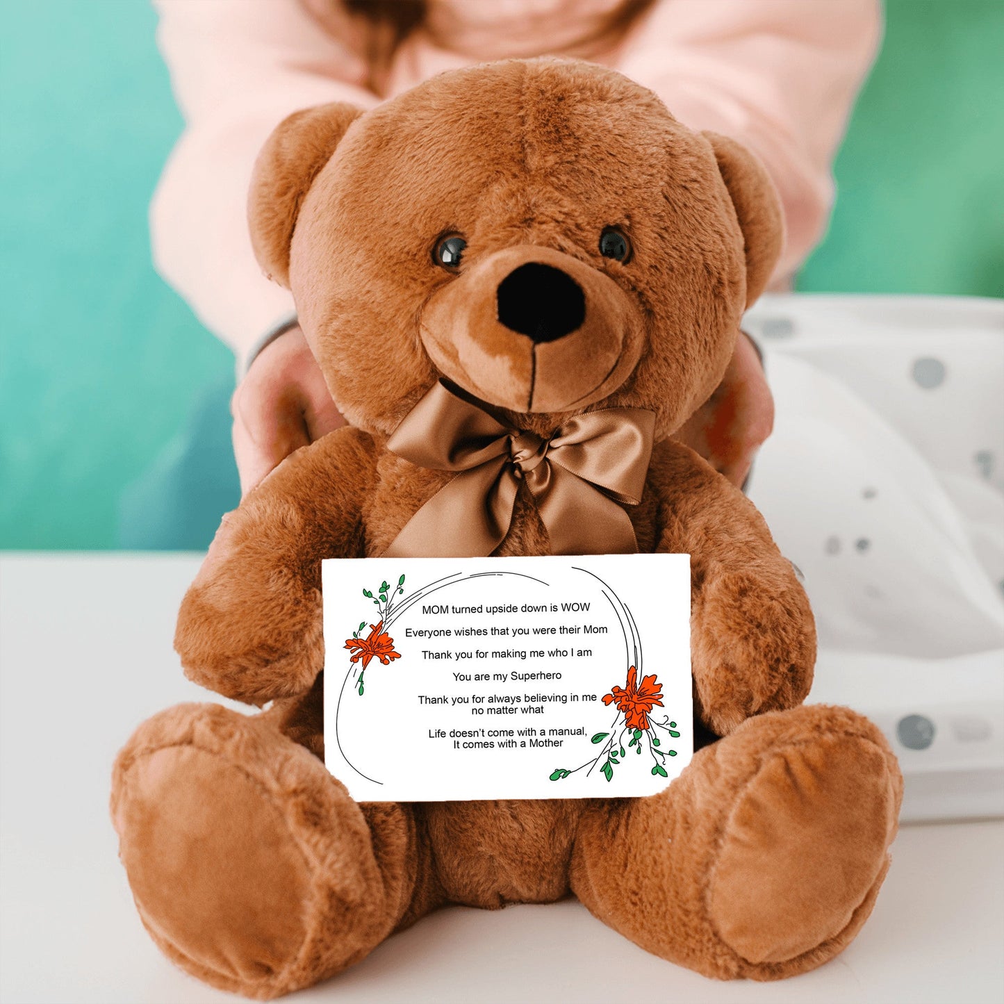 MOM Upside Down Is WOW - Teddy Bear With 6x4 Canvas Message Card