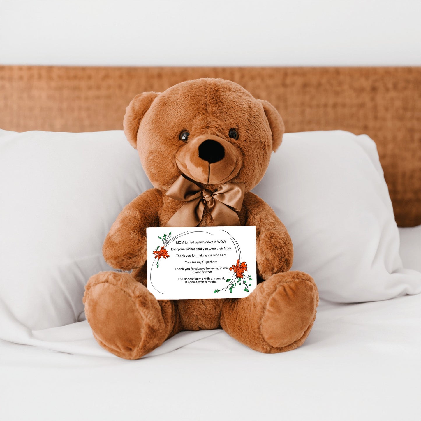 MOM Upside Down Is WOW - Teddy Bear With 6x4 Canvas Message Card